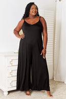 Double Take Full Size Soft Rayon Spaghetti Strap Tied Wide Leg Jumpsuit.