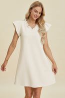 Double Take Full Size Ruffled V-Neck Cap Sleeve Dress.