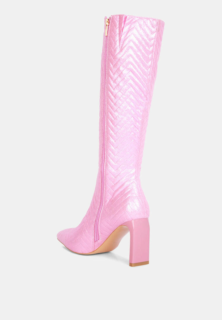 Prinkles Quilted Italian Block Heel Calf Boots.