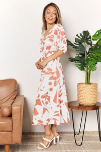 Printed Surplice Balloon Sleeve Dress