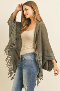 Fringe Stripe Open Front Kimono.