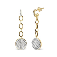 18K Yellow Gold Plated .925 Sterling Silver 1.0 Cttw Diamond Composite Cluster Dangle Chain Earrings (I-J Color, I1-I2 C.