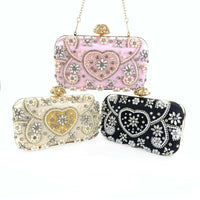 Satin Vintage Women Evening Bags Metal Flower Luxury Diamonds Clutch.