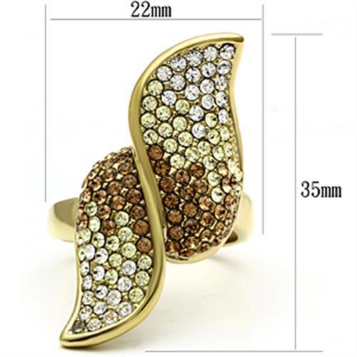 GL304 IP Gold(Ion Plating) Brass Ring With Top Grade Crystal in Multi Color