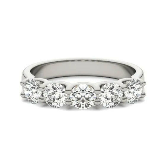 AGI Certified 1 1/4 CTW Round Lab Grown Diamond (G/Vs) Five Stone Anniversary Band in 14K White Gold.