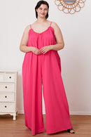 Double Take Full Size Ruffle Trim Tie Back Cami Jumpsuit with Pockets.