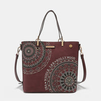 Nicole Lee USA Metallic Stitching Embroidery Inlaid Rhinestone Tote Bag.