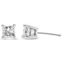 AGS Certified Princess-Cut Square Diamond 4-Prong Solitaire Stud Earrings in 14K Gold (H-I Color, I1-I2 Clarity).