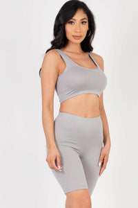 Solid Color Crop Tank Top & Biker Shorts Active Set (CAPELLA)