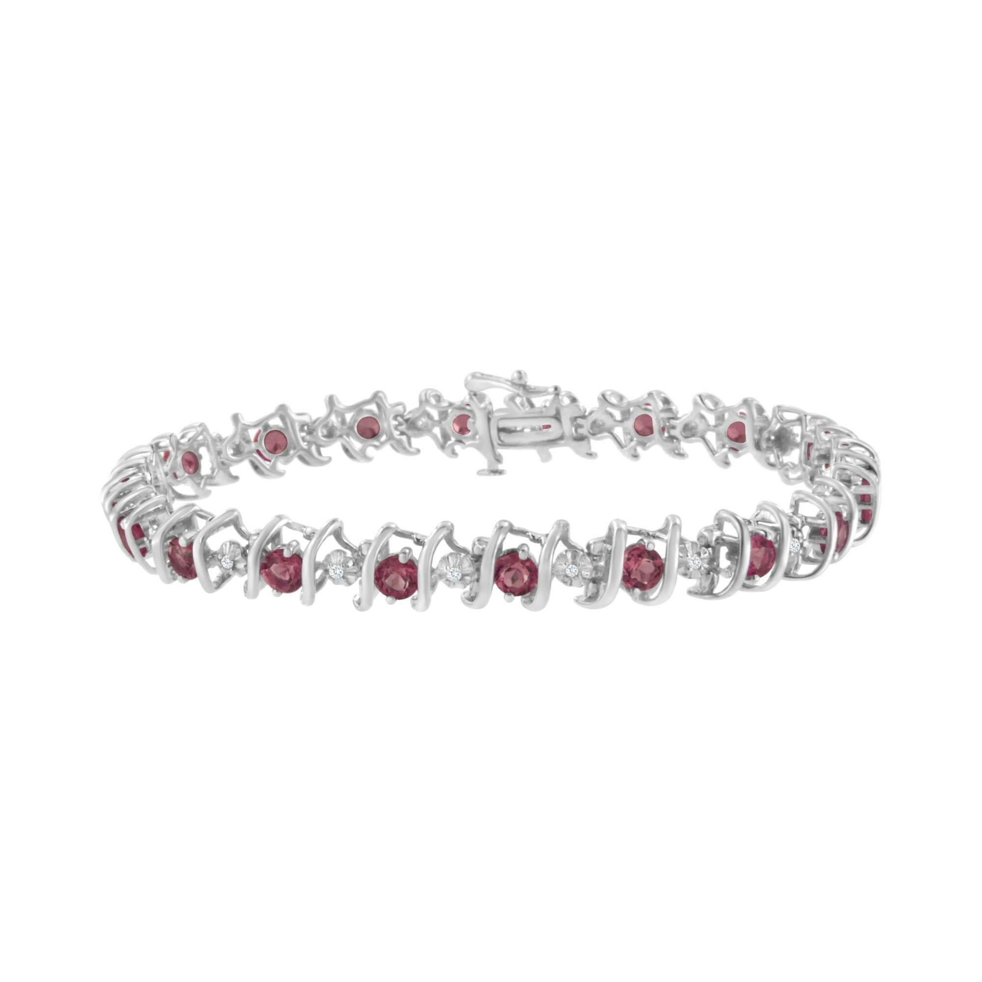 .925 Sterling Silver Lab-Grown Birthstone and 1/6 Cttw Round Diamond Tennis Bracelet (H-I Color, I1-I2 Clarity).