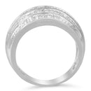 .925 Sterling Silver 1.0 Cttw Baguette-Cut Diamond 6-Row Channel Set Domed Tapered Cocktail Fashion Ring (H-I Color, I2-.