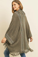 Fringe Stripe Open Front Kimono.