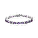 .925 Sterling Silver 9 1/2 Cttw Alternating Oval Amethyst and White Diamond Accent Link Tennis Bracelet (I-J Color, I3 C.