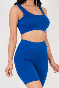 Solid Color Crop Tank Top & Biker Shorts Active Set (CAPELLA).