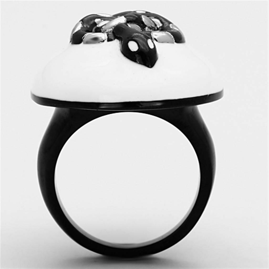 TK1295 Two-Tone IP Black Stainless Steel Ring With Epoxy in White.