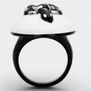 TK1295 Two-Tone IP Black Stainless Steel Ring With Epoxy in White.