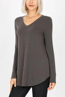 Premium Long Sleeve V-Neck Round Hem Top.