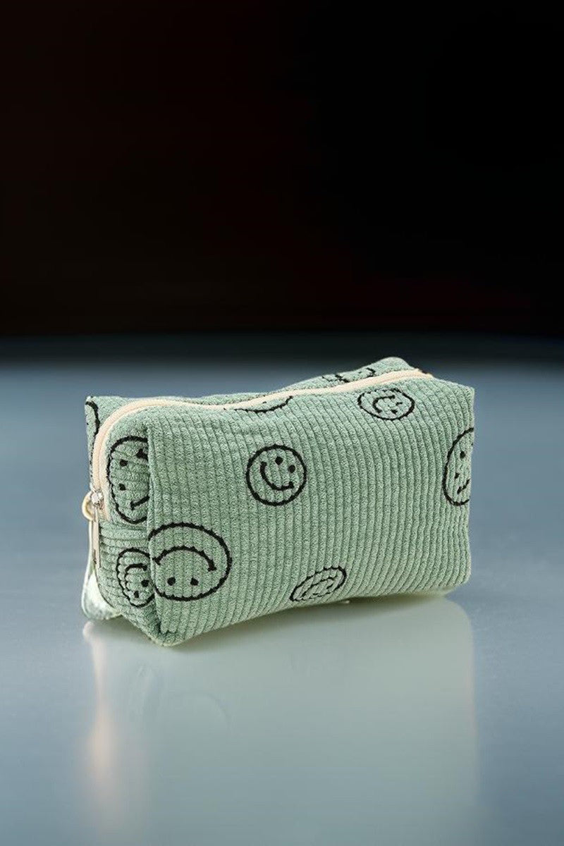 Zenana Smiley Face Corduroy Cosmetic Pouch.