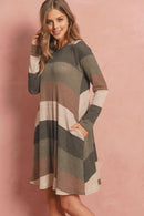 Long Sleeved Rib Stripe Pocket Dress.