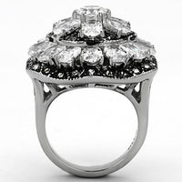 High Polished (No Plating) Stainless Steel Ring With AAA Grade CZ in Clear