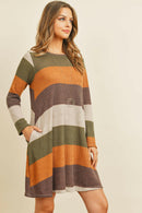 Long Sleeved Rib Stripe Pocket Dress.