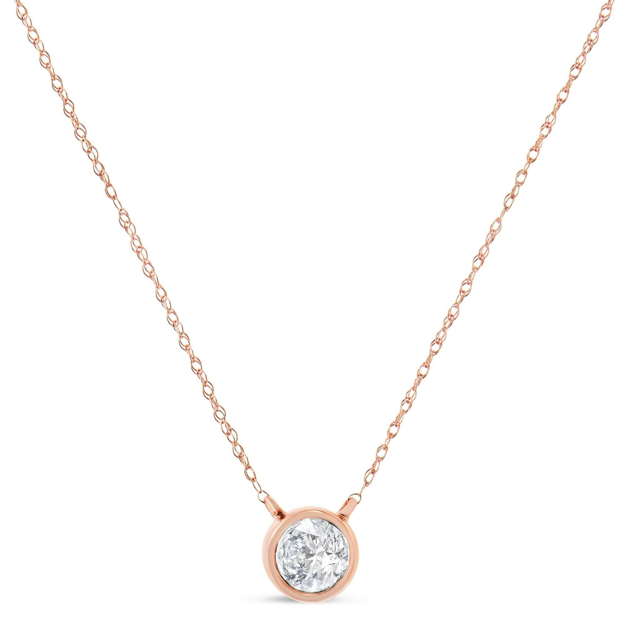 .925 Sterling Silver Round-Cut Diamond Bezel 18" Pendant Necklace (J-K Color, I1-I2 Clarity).