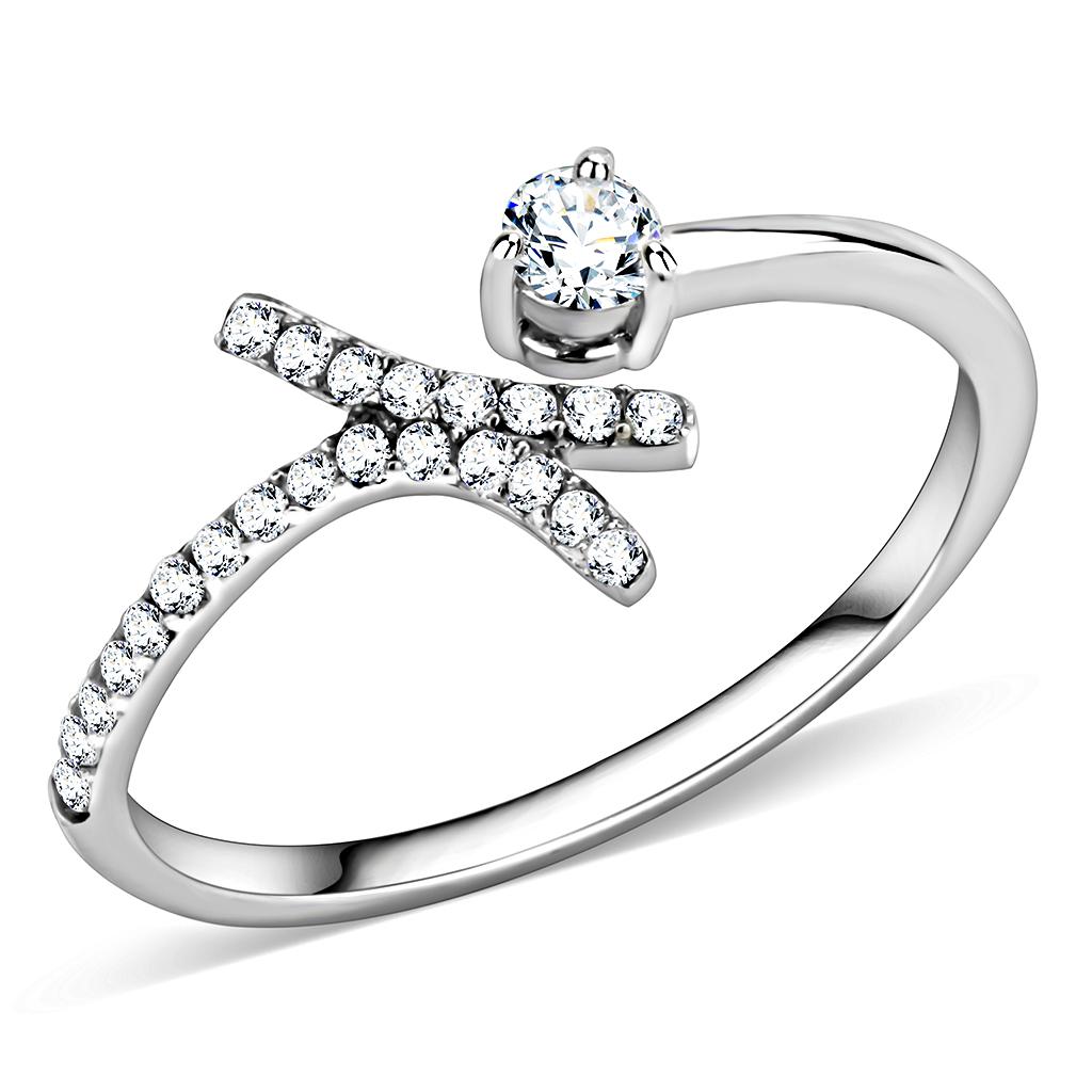 High Polished (No Plating) Stainless Steel Ring With AAA Grade CZ in Clear