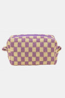 Zenana Checkered Pattern Knitted Cosmetic Pouch.