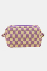 Zenana Checkered Pattern Knitted Cosmetic Pouch.