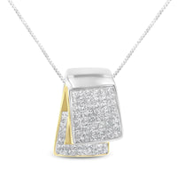 14K White and Yellow Gold 2.0 Cttw Princess Cut Diamond Two Tone Foldover Box Pendant 18” Box Chain Necklace (H-I Color,.