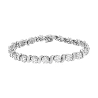 14K White Gold 5 1/4 Cttw Diamond S-Link Floral Cluster Tennis Bracelet (I-J Clarity, SI2-I1 Color) - Size 7".