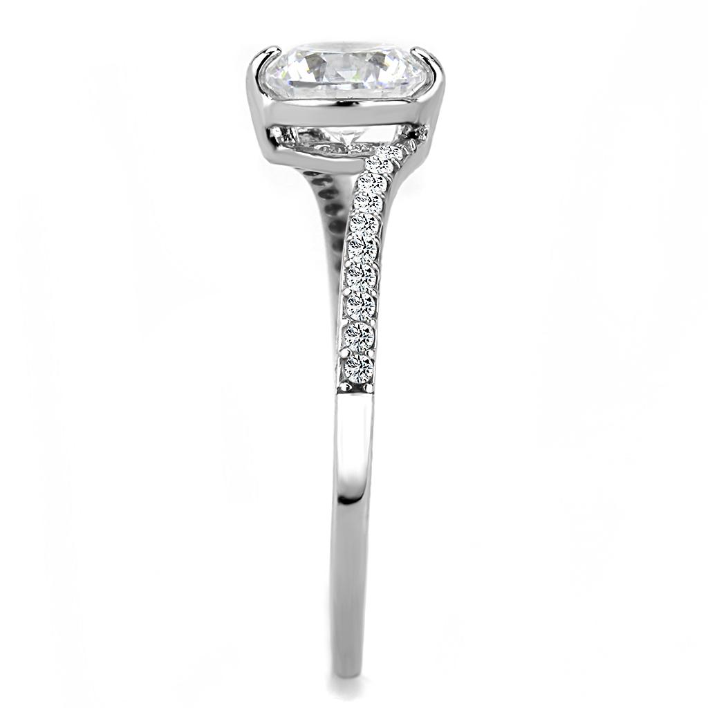 DA013 High Polished (No Plating) Stainless Steel Ring With AAA Grade CZ in Clear