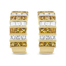 18K Yellow Gold 1 3/4 Cttw Invisible Set Princess Cut Diamond and 2.5mm Yellow Sapphire Huggie Hoop Earrings (F-G Color,.