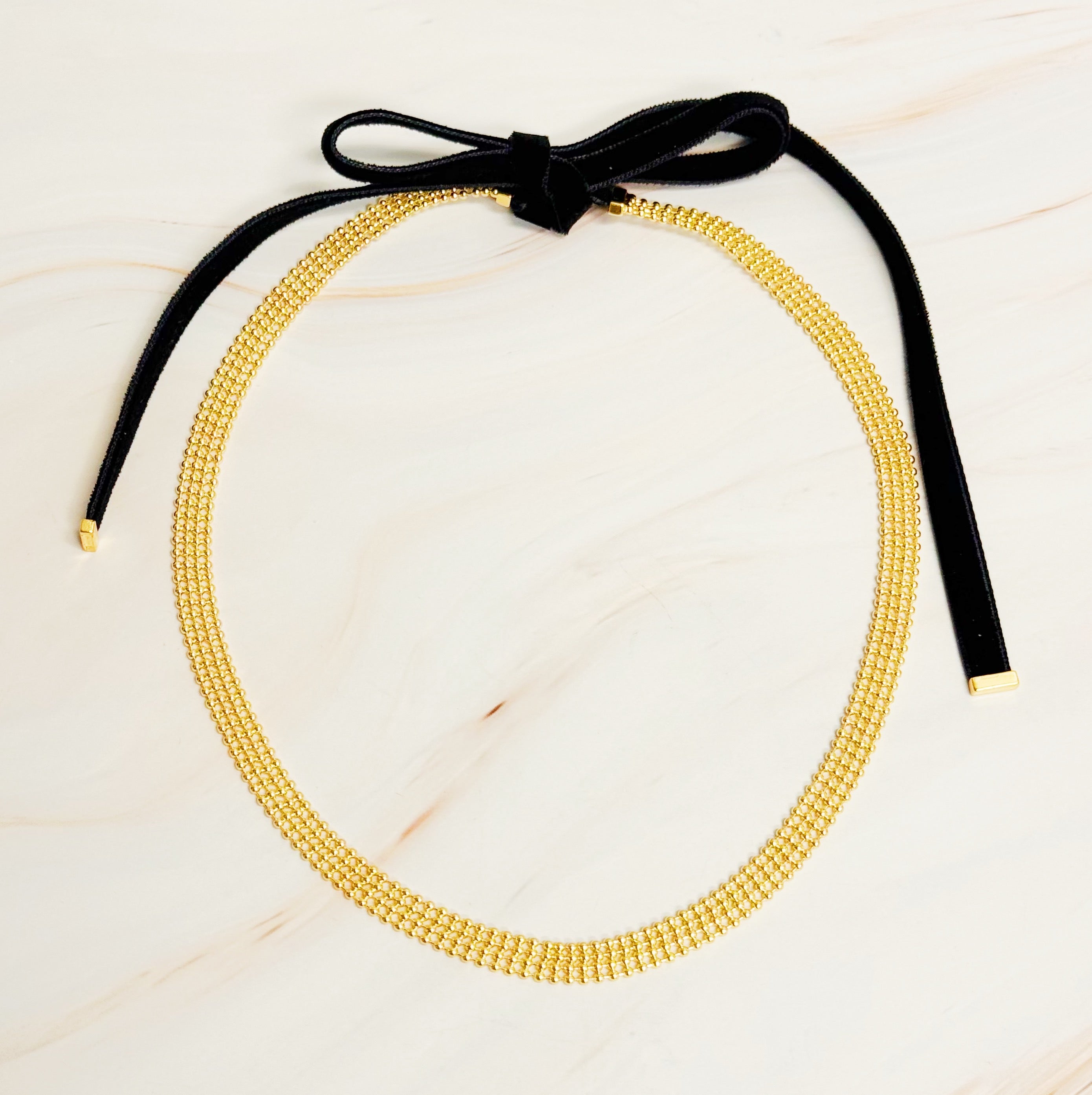 Ties on the Back Golden Choker Necklace.