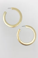 Alma Thick Flattened Metal Hoop Earrings, Gold