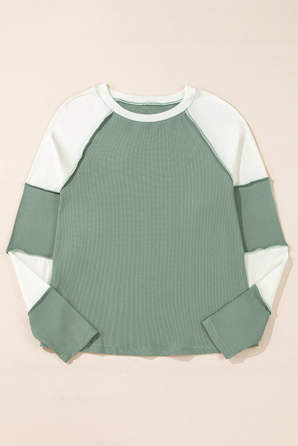 Color Block Round Neck Raglan Sleeve Top.