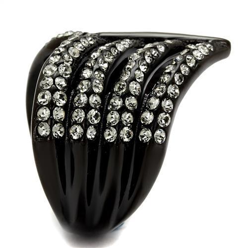 IP Black(Ion Plating) Stainless Steel Ring With Crystal in Black Diamond