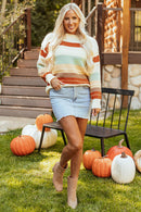 Morgan Crew Neck Drop-Shoulder Striped Sweater.