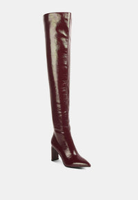 Minkles Patent Pu Long Slim Block Heeled Boots.