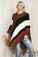 Hdf2099 - Color Block Fringe Poncho.