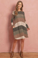 Long Sleeved Rib Stripe Pocket Dress.