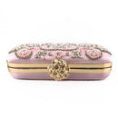 Satin Vintage Women Evening Bags Metal Flower Luxury Diamonds Clutch.