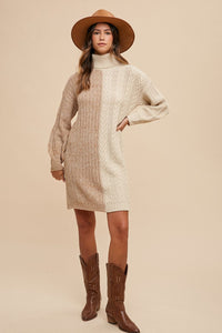 Annie Wear Color Block Turtleneck Sweater Dress.