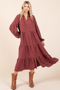 Mittoshop Tiered Button Down Long Sleeve Midi Dress.