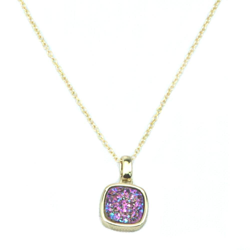 Christy Square Druzy Necklace in Gold