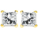 AGS Certified Princess-Cut Square Diamond 4-Prong Solitaire Stud Earrings in 14K Gold (H-I Color, I1-I2 Clarity).