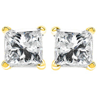 AGS Certified Princess-Cut Square Diamond 4-Prong Solitaire Stud Earrings in 14K Gold (H-I Color, I1-I2 Clarity).