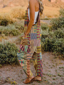 Double Take Full Size Printed V-Neck Sleeveless Jumpsuit.