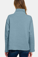 Zenana Turtleneck Half Snap Fleece Sweatshirt.