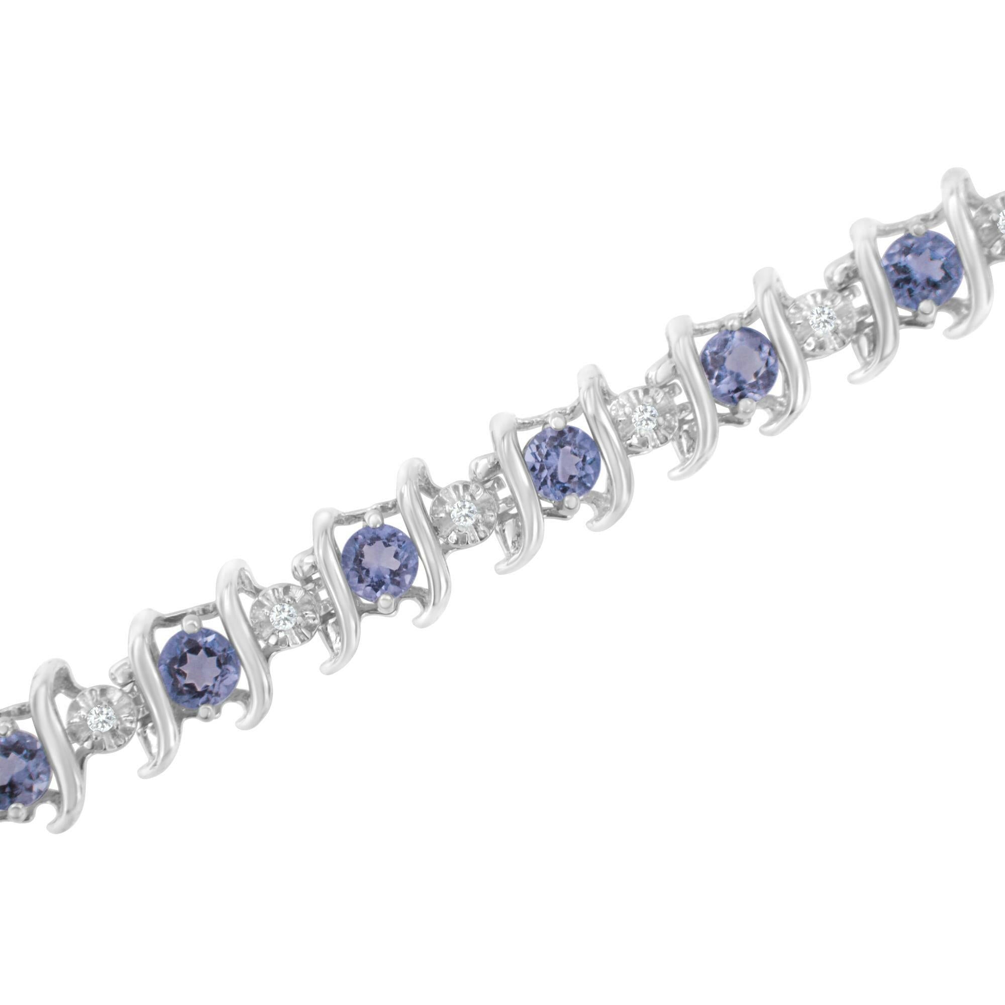 .925 Sterling Silver Lab-Grown Birthstone and 1/6 Cttw Round Diamond Tennis Bracelet (H-I Color, I1-I2 Clarity)